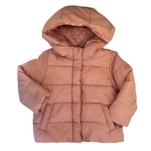 Gap Blush Pink Puffer Down Fleece Lined Hooded Girls Jacket Size 3 Years - Picture 1 of 10